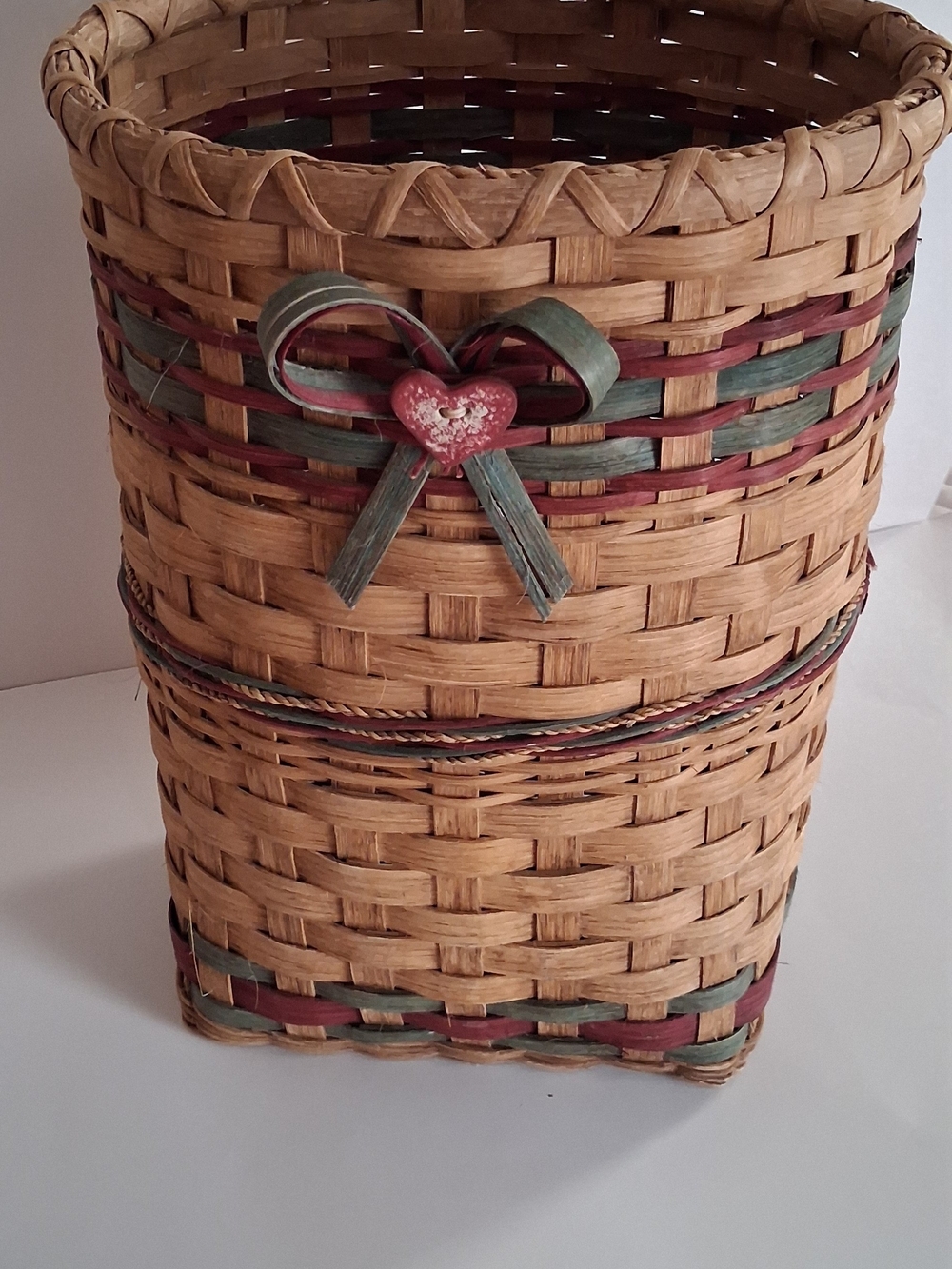 Handwoven Natural Wicker Basket with Red Heart Accent